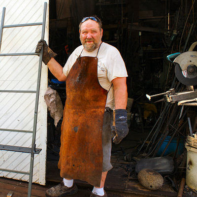 Andy showing wrought iron ladder he made.